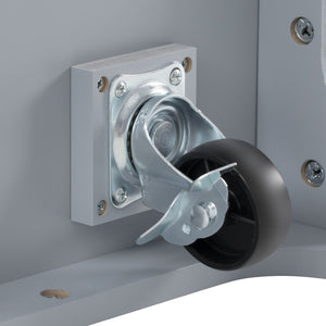 English Elm K&K Vintage Kitchen Island with Rubberwood Top, Hidden Wheels, Pull-Out Trash & Charging Station Grey+Blue N707P299014G