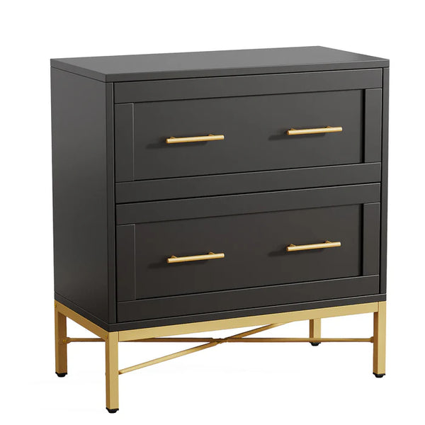 English Elm Multi-functional Nordic Filing Cabinet White Two Drawer Gold Handle Home Office Storage Black T3971P449965