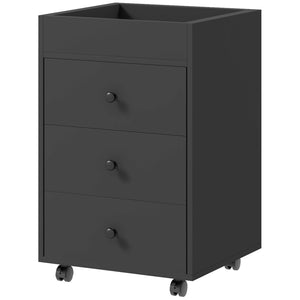 English Elm HOMCOM Mobile 3-Drawer Office Storage Cabinet with Removable Top Tray, Locking Wheels, Space-Saving Design Black W2225P217758