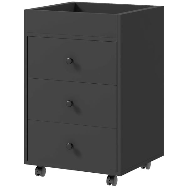 English Elm HOMCOM Mobile 3-Drawer Office Storage Cabinet with Removable Top Tray, Locking Wheels, Space-Saving Design Black W2225P217758