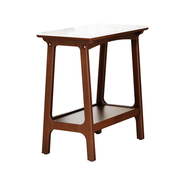 English Elm Retro Reddish Brown Narrow Slate Side Table with Shelf, Slim Walnut Nightstand for Small Spaces W1801P172848