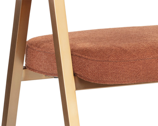 Sunpan Burgos Dining Armchair - Modern Curved Seatback with Gold Stainless Steel Frame for Stylish Dining Belfast Rust