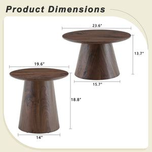 English Elm Nested Round Coffee Table Set with Wood Grain Mdf Top for Modern Living Rooms Walnut W2920S00116