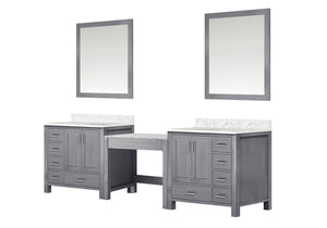 English Elm Distressed Grey Double Bath Vanity With Carrara Marble Top & Two Elegant 34" Mirrors For Storage B2731S00630