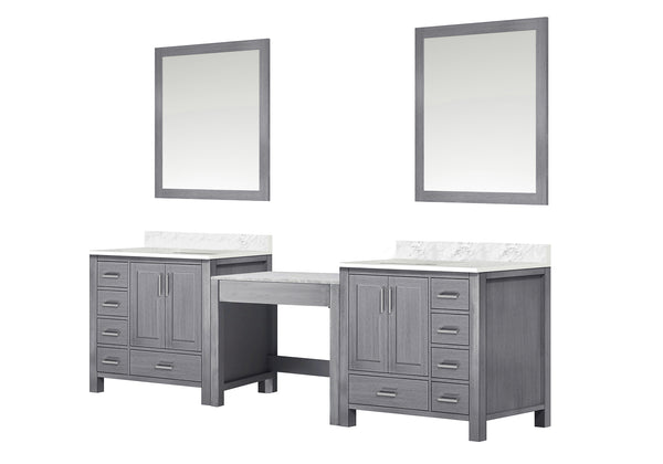 English Elm Distressed Grey Double Bath Vanity With Carrara Marble Top & Two Elegant 34" Mirrors For Storage B2731S00630