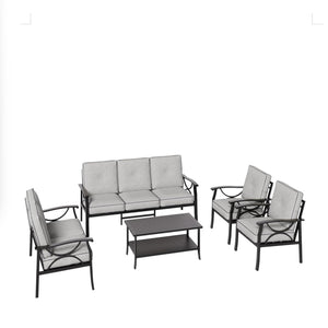 English Elm 5-piece Outdoor Conversation Set Steel Frame Patio Sofa Loveseat Chairs Table Grey+Black B082S00132