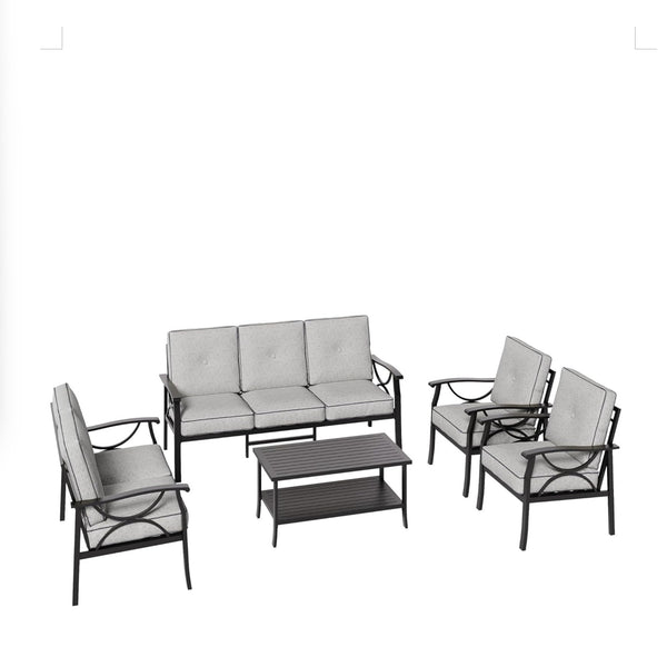 English Elm 5-piece Outdoor Conversation Set Steel Frame Patio Sofa Loveseat Chairs Table Grey+Black B082S00132