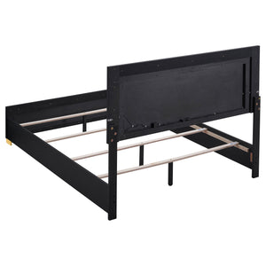 English Elm Medici Black Eastern King Bed with Built-In LED Headboard, Warm Bracket Legs, Modern Sophistication B062S01059