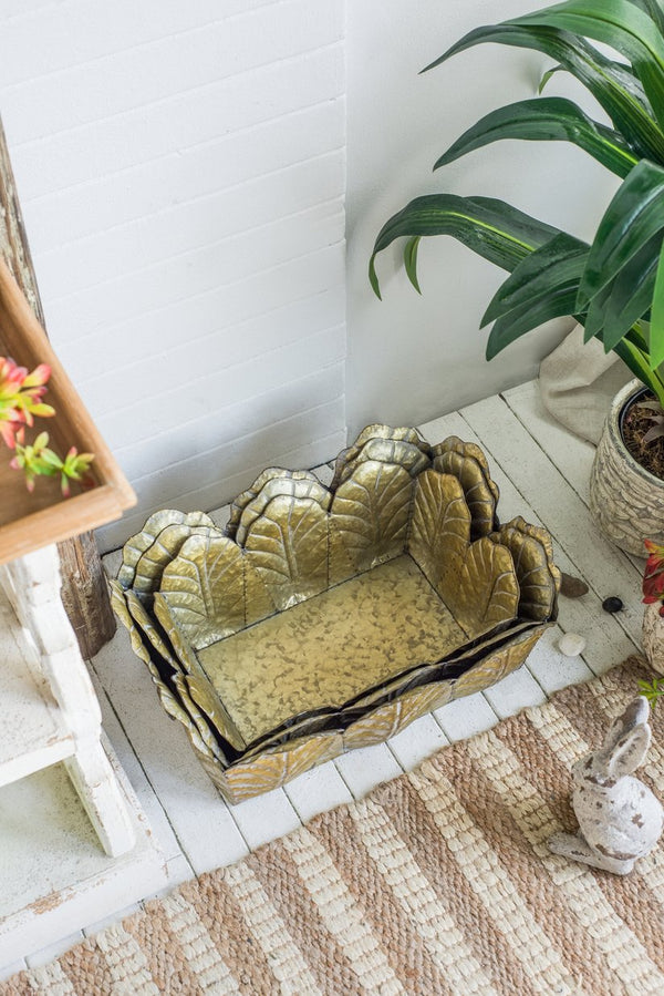 English Elm Set of 3 Zinc Planters with Aged Golden Patina for Rustic Farmhouse Indoor Decor W2078P499528