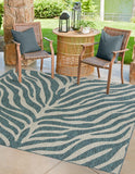 Unique Loom Outdoor Safari Tsavo Machine Made Animal Print Rug Teal, Ivory/Gray 10' 0" x 10' 0"