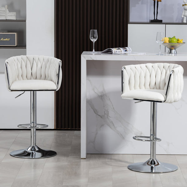 English Elm 360° Swivel Bar Stools Set of 2 with High-Rebound Cushions, Adjustable Counter Height, Sleek Chrome Frame for Kitchen Island and Cafe Seating Beige W2215P184992