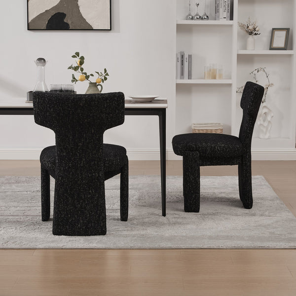 English Elm 22.05" Modern Upholstered Chenille Dining Chair Set of 2 with Rubberwood Legs, Armless Curved Back Elegant Seating Black+Grey W3189P351394