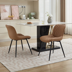 English Elm Dining Curved Back Dining Chair Set of 2 — Ergonomic Upholstered PU with Perforation, Thick Cushion, Floor-Safe Caps khaki W1143P254985