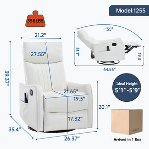 English Elm Beige Fabric Swivel Rocker Recliner with Massage Nodes and Lumbar Heat for Living Room White W1803P363432