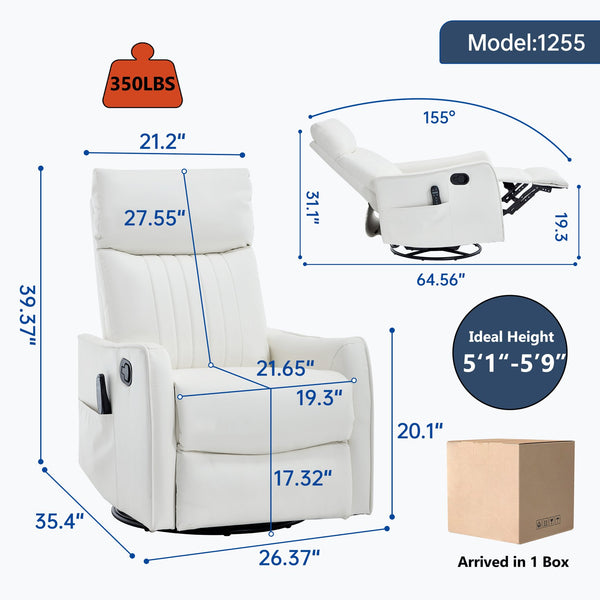 English Elm Beige Fabric Swivel Rocker Recliner with Massage Nodes and Lumbar Heat for Living Room White W1803P363432