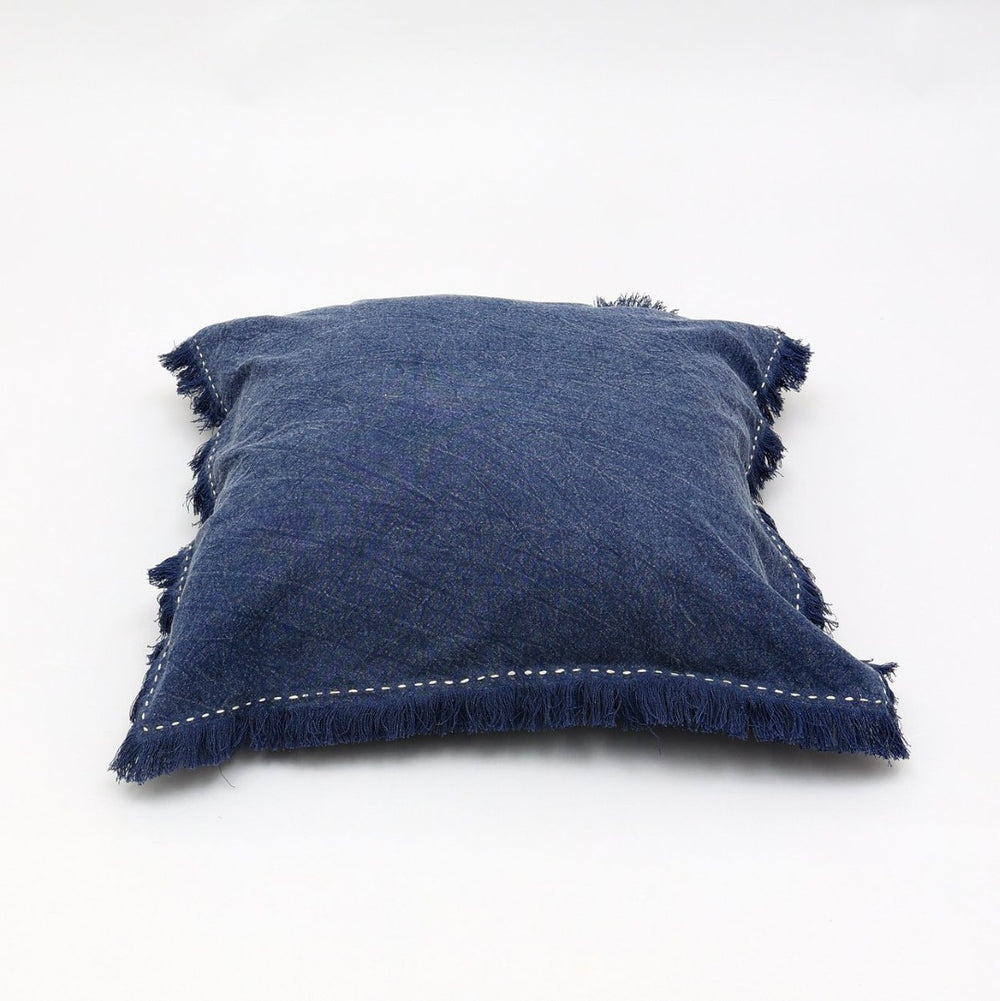 English Elm Stonewashed Linen Throw Pillow - Artisan Handworked Edges, Fringe, 22X22" For Cozy, Stylish Decor B346P321245-GIGA