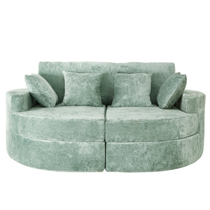 English Elm Swivel Barrel Accent Chair Chenille Tufted Round Club Seat for Living Room Lounge Green N719S002240F