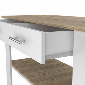 English Elm Kitchen Island 36" H – Mobile Storage Solution With Drawers, Shelves, Towel Hanger, White/Oak Finish B097132962