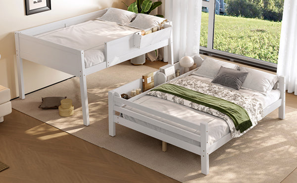 English Elm Full Pine Bunk Bed with Integrated Bookshelves Guardrails and Detachable Frame White W5316S00011