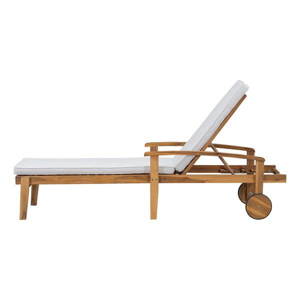 English Elm Jason Outdoor Acacia Wood Chaise Lounge with Adjustable Recline and Slat Design Teak+ Beige N769P363844N