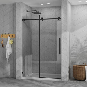 English Elm Goodyo 48"X72" Frameless Shower Door Combo With Acrylic Base, Tempered Glass & Matte Black Hardware W1223S00028