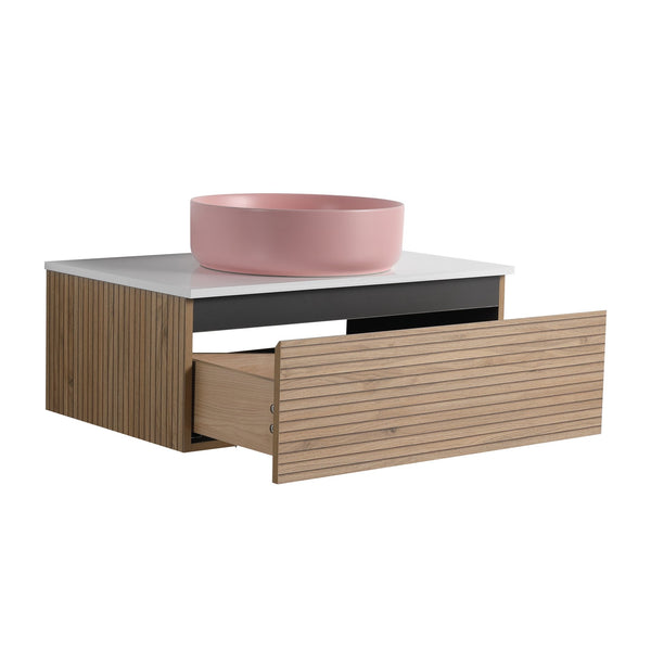 English Elm 30'' 30 Inch Floating Bathroom Vanity with Ceramic Vessel Sink and Soft Close Drawer W999S00361