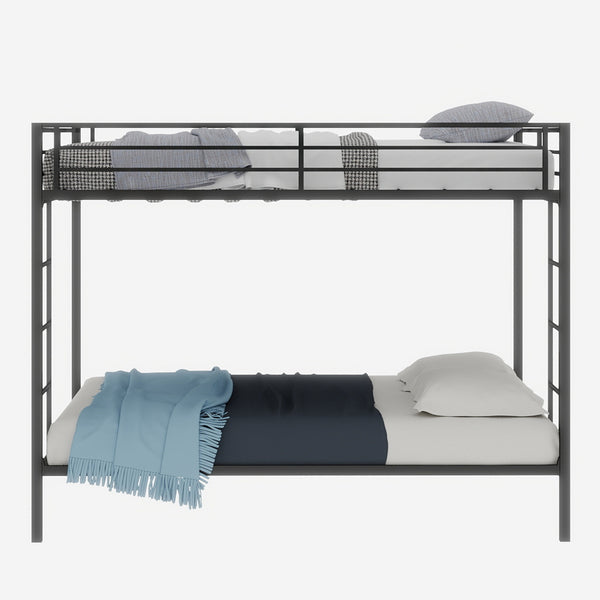 English Elm Multi Square Tube Iron Bunk Bed Full over Full, Black Sturdy Metal Frame, Dual Ladders, Space‑Saving Dorm Solution W1935P360909