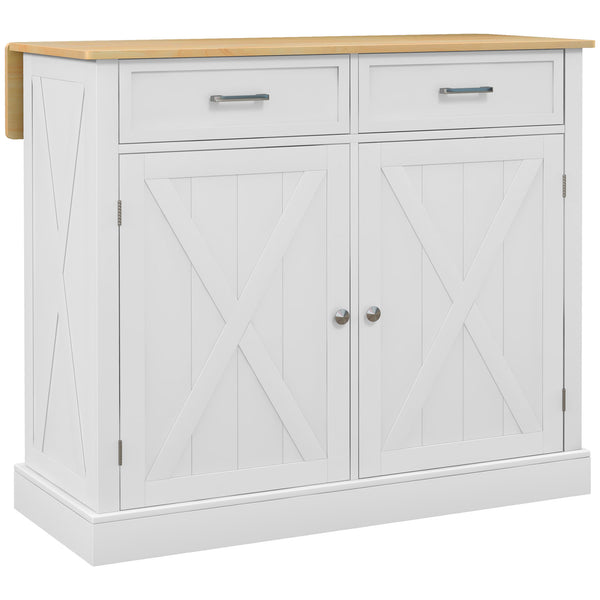English Elm HOMCOM Mobile Kitchen Island with Drop Leaf Breakfast Bar, Rubberwood Top, Locking Casters & Storage White W2225P217403