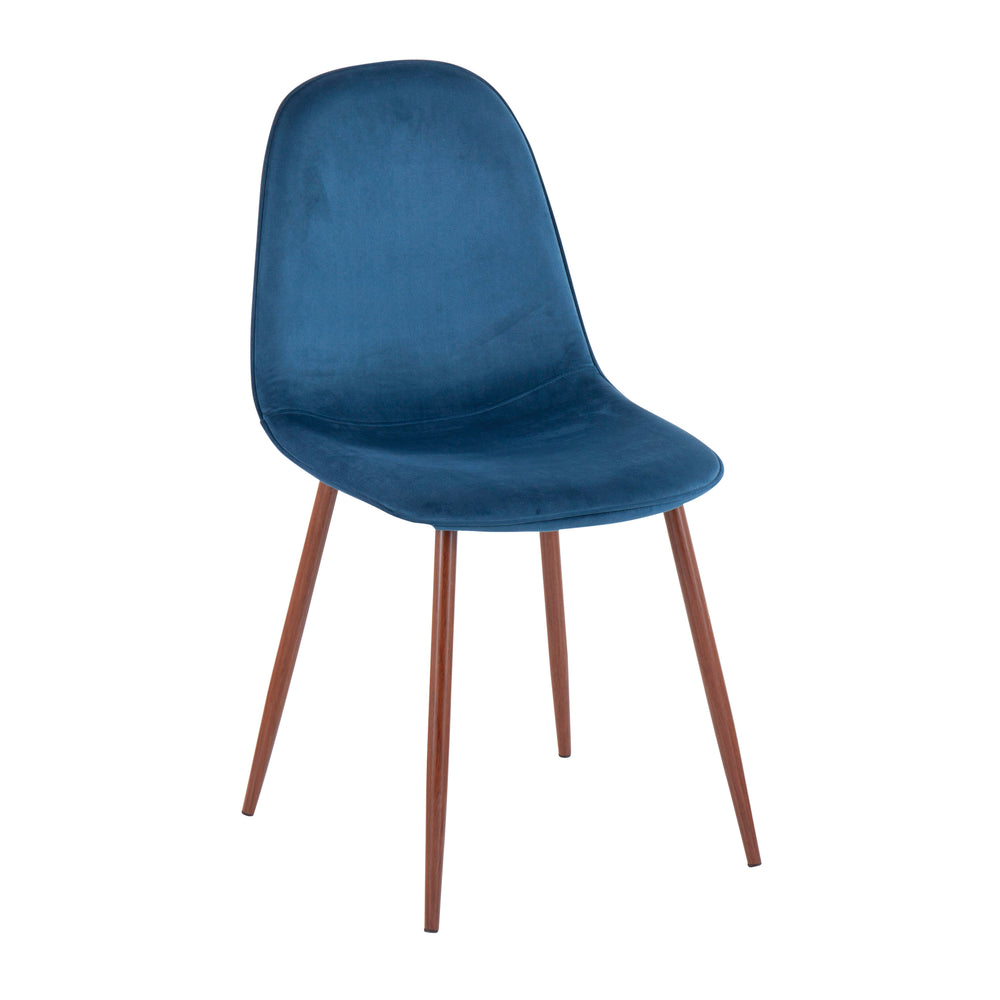 English Elm Mid-century Modern Dining Chairs with Wood Slat Back and Upholstered Seat Set of 2 Blue B202P223637