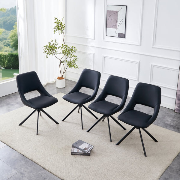 English Elm Dining Chairs Set Of 4 - Modern Swivel Design, Comfortable Pu Leather, Durable Metal Frame, Black W3493P347176