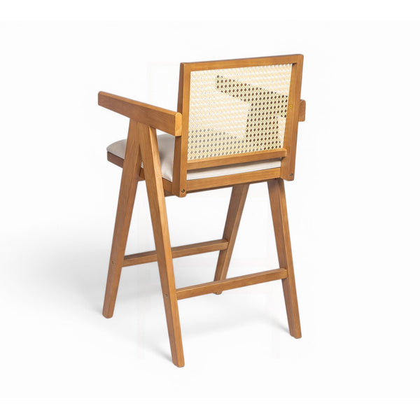 English Elm Christopher Knight Home® - 27" Woven Cane Back Bar Stool with Foam-Padded Polyester Seat, Durable Rubberwood Frame, 300lb Capacity Natural+Cream N780P237930N