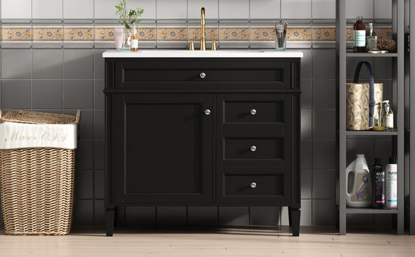 English Elm 36'' Modern Bathroom Vanity With Top Sink, Elegant Storage Cabinet & 2 Drawers For Small Spaces N710S136004B