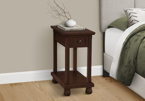 English Elm Accent Table Narrow Nightstand with Drawer and Shelf, Traditional Dark Brown Veneer, Space-Saving End Table 24.25"H Espresso 25 L x 15 W x 9 H B2710P219476