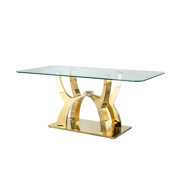 English Elm Gold Stainless Steel Dining Table With Tempered Glass Top - Elegant, Durable, Modern Design, 70.08" W2723S00019