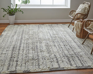 Feizy Rugs Ashby Hand-woven Wool Rug - Elegant High-low Pile With Abstract Patterns For A Timeless Look Ivory,Gray Wool Ash8906fivygryc50