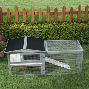 English Elm Pawhut Two-tier Fir Wood Rabbit Hutch Outdoor Run with Asphalt Roof and Feeding Trough W2225P173747