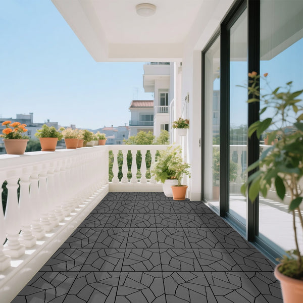 English Elm Stone Texture Interlocking Patio Deck Tiles Polypropylene Outdoor Floor Set 44 Piece W3022P251849