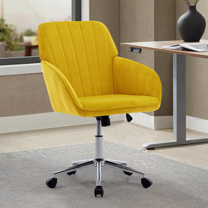 English Elm TY Velvet Office Chair Bright Yellow with Gold Base, 360° Swivel, Height Adjustable, Stable Luxury W2311P270688