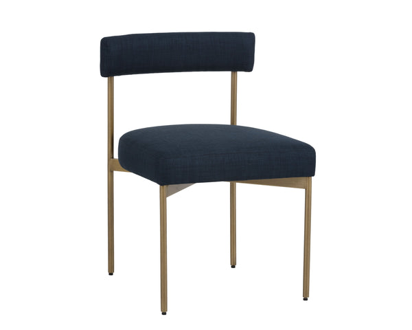 Sunpan Seneca Dining Chair Set of 2 - Modern Open Back Design with Stylish Steel Frame for Contemporary Homes Antique Brass / Arena Navy