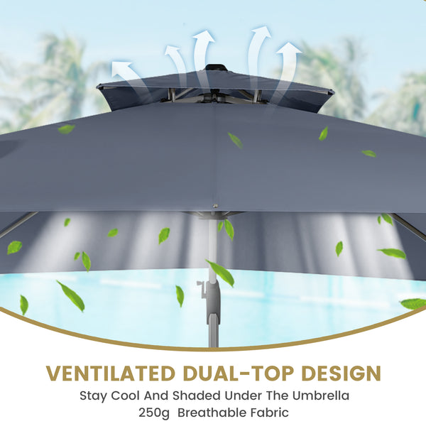 English Elm 11FT Patio Umbrella with Double Venting Top, UPF50+ 11x11ft Shade, Aluminum Frame, Tilt & Rotate Gray 106.3 L x 16.14 W x 6.3 H T3609P347438
