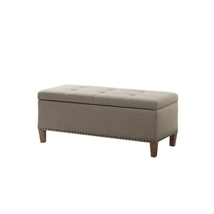 JLA Home Madison Park - Tufted Grey Linen-Style Storage Bench with Soft-Close Lift Top, Black Legs, Tufted Seat for Entryway FUR105-0042