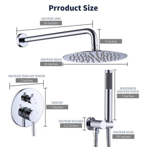 English Elm Shower System - Luxurious Wall-Mounted Chrome Faucet Combo With 10" Rainfall & Handheld Showerhead T3177P269093-GIGA