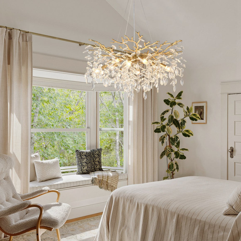 English Elm 8-light Gold Chandelier Rectangular Seeded Glass Farmhouse Fixture for Dining Rooms W5008P466532