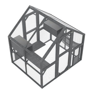 English Elm Cat, Outdoor Wood Enclosure Multi-level Shelter with Platforms Resting Boxes Waterproof Canopy W1598S00039