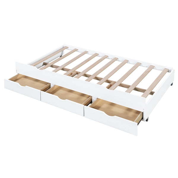 English Elm Twin LED Platform Bed with Trundle and Under-Storage Drawers, Flip-Up Headboard, USB Ports White N820S10008K