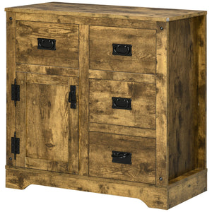 English Elm HOMCOM Rustic Industrial Sideboard Buffet Cabinet with 4 Drawers, Adjustable Shelf & Coffee Bar Top Brown W2225P217718