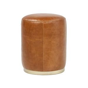 English Elm Nico Genuine Leather Drum Ottoman Stool with Brass Base for Living Room or Bedroom B2719P485493