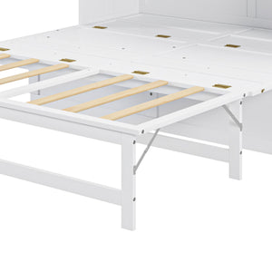 English Elm Queen Murphy Bed with Shelf & Built-In USB Charging Station, Space-Saving White Wall Cabinet Design SM000338AAK