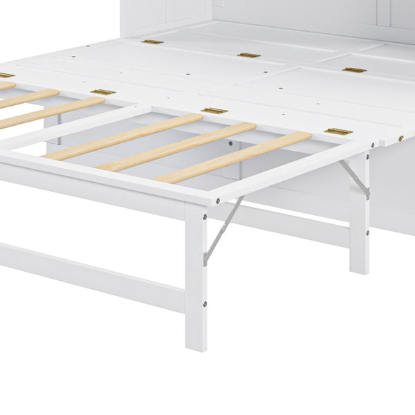 English Elm Queen Murphy Bed with Shelf & Built-In USB Charging Station, Space-Saving White Wall Cabinet Design SM000338AAK