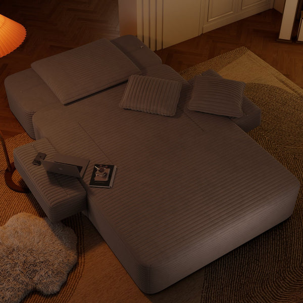 English Elm Luxurious Corduroy Frameless Chaise with Sleeper Conversion Foam Cushioning and Storage Pocket Coffee W3219P459757